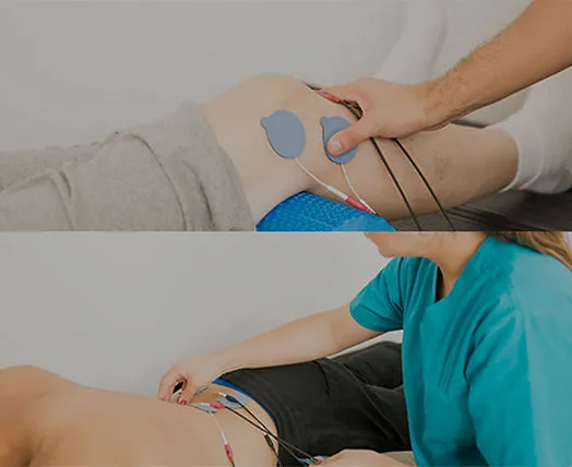 Physical therapy with electrical stimulation.